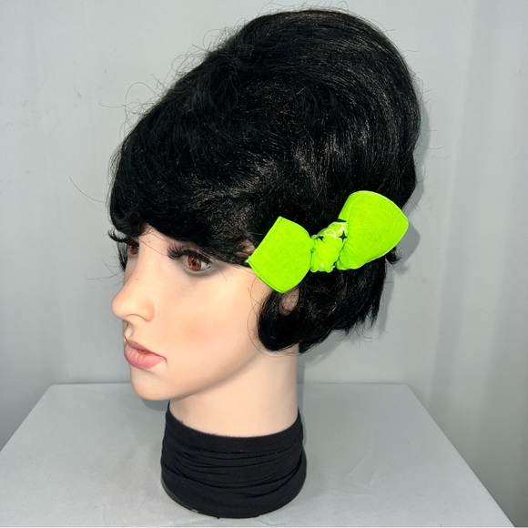 Neon Green Paisley Rockabilly Bandana Knotted Hair Bow - Picture 6 of 11